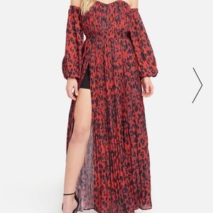 BeBe Off the Shoulder Front Slit Maxi Dress
